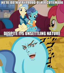 Size: 1280x1444 | Tagged: safe, edit, edited screencap, screencap, character:mr. paleo, character:mrs. paleo, character:petunia paleo, species:earth pony, species:pony, episode:the fault in our cutie marks, g4, my little pony: friendship is magic, caption, cutie mark, dio brando, discovery family logo, exploitable meme, image macro, it was me, jojo's bizarre adventure, kono dio da, meme, menacing, petunia paleo's unsettling cutie mark, solo, this will end in tears and/or death, xk-class end-of-the-world scenario, ゴ ゴ ゴ