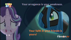 Size: 656x368 | Tagged: safe, edit, edited screencap, screencap, character:queen chrysalis, character:starlight glimmer, species:changeling, episode:to where and back again, g4, my little pony: friendship is magic, changeling queen, crossover, emperor palpatine, female, image macro, luke skywalker, meme, reference, return of the jedi, star wars, tiny pop