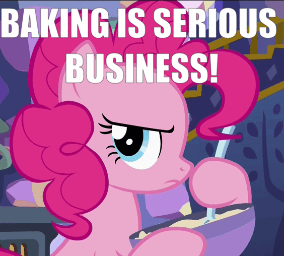 Size: 564x508 | Tagged: safe, edit, edited screencap, screencap, character:pinkie pie, episode:every little thing she does, g4, my little pony: friendship is magic, animated, bowl, caption, female, gif, glare, grumpy, image macro, looking at you, meme, mixing bowl, serious, serious business, solo, stirring