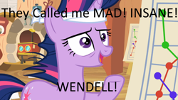 Size: 800x450 | Tagged: safe, edit, edited screencap, screencap, character:twilight sparkle, episode:it's about time, g4, my little pony: friendship is magic, angry, arson murder and jaywalking, caption, dr mystico, female, freakazoid, insanity, meme, quote, solo, the island of dr mystico, they called me mad, tim curry, twilight gone mad, wendell
