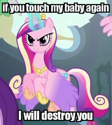 Size: 309x343 | Tagged: safe, edit, edited screencap, screencap, character:princess cadance, character:princess flurry heart, character:starlight glimmer, species:changeling, species:reformed changeling, episode:to where and back again, g4, my little pony: friendship is magic, angry, cropped, flying, image macro, magic, mama bear, mama cadence, meme, overprotective, solo focus