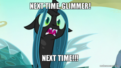Size: 800x450 | Tagged: safe, edit, edited screencap, screencap, character:queen chrysalis, species:changeling, episode:to where and back again, g4, my little pony: friendship is magic, changeling queen, female, former queen chrysalis, image macro, inspector gadget, meme, solo