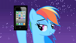 Size: 640x360 | Tagged: safe, edit, edited screencap, screencap, character:rainbow dash, episode:owl's well that ends well, g4, my little pony: friendship is magic, apple (company), cellphone, female, ios, iphone, night, phone, smartphone, solo, stars