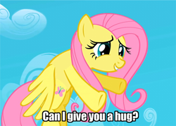 Size: 518x370 | Tagged: safe, edit, edited screencap, screencap, character:fluttershy, species:pegasus, species:pony, cloud, female, flying, image macro, mare, sky, smiling, solo, spread wings, wings