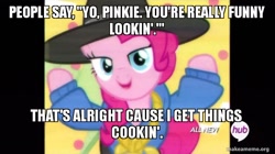 Size: 800x449 | Tagged: safe, edit, edited screencap, screencap, character:pinkie pie, species:earth pony, species:pony, episode:testing testing 1-2-3, g4, my little pony: friendship is magic, digital underground, female, humpty hump, image macro, mare, meme, rapper pie, sing (movie), solo
