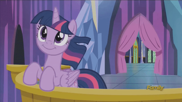 Size: 600x338 | Tagged: safe, edit, edited screencap, screencap, character:spike, character:starlight glimmer, character:twilight sparkle, character:twilight sparkle (alicorn), species:alicorn, species:pony, episode:the crystalling, episode:the cutie re-mark, g4, my little pony: friendship is magic, :i, alternate timeline, animated, ashlands timeline, bait and switch, balcony, barren, crossing the line twice, cute, discovery family logo, funny, funny as hell, gif, happy, implied genocide, irrational exuberance, leaning, open mouth, post-apocalyptic, smiling, twiabetes, wasteland, we are going to hell, windswept mane