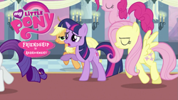 Size: 993x559 | Tagged: safe, edit, edited screencap, screencap, character:applejack, character:fluttershy, character:pinkie pie, character:rarity, character:twilight sparkle, episode:a canterlot wedding, g4, my little pony: friendship is magic, friendship is abandonment, my little pony logo