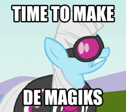 Size: 687x606 | Tagged: safe, edit, edited screencap, screencap, character:photo finish, species:earth pony, species:pony, episode:green isn't your color, g4, my little pony: friendship is magic, accent, de magicks, dialogue, female, image macro, impact font, large ham, mare, reaction image, solo