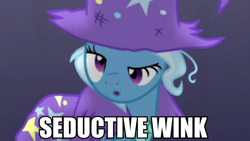 Size: 1920x1080 | Tagged: safe, edit, edited screencap, screencap, character:trixie, species:pony, species:unicorn, episode:no second prances, g4, my little pony: friendship is magic, female, mare, one eye closed, seductive wink, solo, totally legit recap, wink