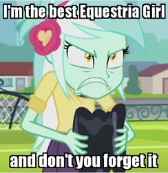 Size: 420x431 | Tagged: safe, edit, edited screencap, screencap, character:lyra heartstrings, episode:all's fair in love & friendship games, equestria girls:friendship games, g4, my little pony: equestria girls, my little pony:equestria girls, angry, best human, clothing, female, hat, image macro, meme, solo
