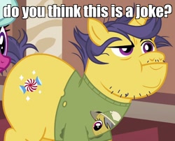 Size: 986x798 | Tagged: safe, edit, edited screencap, screencap, episode:stranger than fanfiction, background pony, brony, brony stereotype, image macro, meme, mint condition, neckbeard, ocean spray, pit stain, raised eyebrow, solo focus, sweat