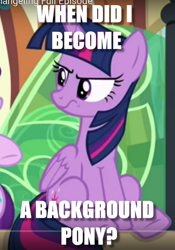 Size: 512x732 | Tagged: safe, edit, edited screencap, screencap, character:starlight glimmer, character:twilight sparkle, character:twilight sparkle (alicorn), species:alicorn, species:pony, episode:the times they are a changeling, g4, my little pony: friendship is magic, annoyed, background pony, background pony strikes again, cropped, hilarious in hindsight, image macro, meme