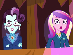 Size: 511x386 | Tagged: safe, edit, edited screencap, screencap, character:dean cadance, character:princess cadance, character:principal abacus cinch, equestria girls:friendship games, g4, my little pony: equestria girls, my little pony:equestria girls, :o, >:), cinchabetes, cropped, cute, evil grin, grin, inverted mouth, open mouth, shocked, smiling, varying degrees of want