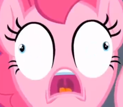 Size: 350x305 | Tagged: safe, edit, edited screencap, screencap, character:pinkie pie, species:earth pony, species:pony, cropped, d:, derp, faec, female, mare, no nose, open mouth, ponkie poy, solo, tongue out, uvula, wat, wide eyes