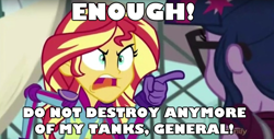 Size: 786x399 | Tagged: safe, edit, edited screencap, screencap, character:sunset shimmer, character:twilight sparkle, character:twilight sparkle (scitwi), species:eqg human, equestria girls:friendship games, g4, my little pony: equestria girls, my little pony:equestria girls, angry, command and conquer, command and conquer: generals, exploitable meme, general kwai, image macro, meme, sunset yells at twilight, zero hour