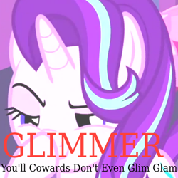 Size: 600x600 | Tagged: safe, edit, edited screencap, screencap, character:starlight glimmer, species:pony, episode:no second prances, g4, my little pony: friendship is magic, album cover, boop, cropped, female, glim glam, glimmerposting, lidded eyes, raised eyebrow, self-boop, smiling, smirk, solo, viper, you'll cowards don't even smoke crack