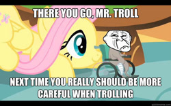 Size: 625x390 | Tagged: safe, edit, edited screencap, screencap, character:fluttershy, species:pegasus, species:pony, female, mare, meta, reaction image, troll