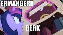 Size: 816x457 | Tagged: safe, edit, edited screencap, screencap, character:twilight sparkle, episode:the crystal empire, g4, my little pony: friendship is magic, spoiler:s03, ermahgerd, female, image macro, low angle, solo