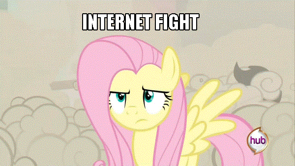 Size: 600x338 | Tagged: safe, edit, edited screencap, screencap, character:fluttershy, character:pinkie pie, species:changeling, episode:a canterlot wedding, g4, my little pony: friendship is magic, animated, do me, doomie, female, gif, hub logo, image macro, internet fight, meme, reaction image, solo, vulgar