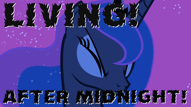 Size: 640x360 | Tagged: safe, edit, edited screencap, screencap, character:princess luna, episode:luna eclipsed, g4, my little pony: friendship is magic, animated, caption, female, gif, judas priest, lightning, living after midnight, solo, song reference