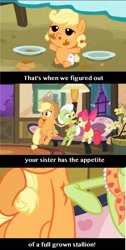 Size: 1014x2019 | Tagged: safe, edit, edited screencap, screencap, character:apple bloom, character:applejack, character:granny smith, species:pony, episode:apple family reunion, g4, my little pony: friendship is magic, applefat, baby, baby pony, babyjack, chubby, comic, fat, foal, reality ensues, screencap comic