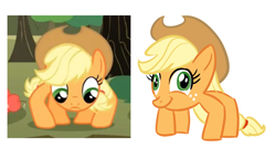 Size: 756x434 | Tagged: safe, edit, edited screencap, screencap, character:applejack, species:earth pony, species:pony, episode:the return of harmony, g4, my little pony: friendship is magic, cannot unsee, comparison, crab pony, crabjack, female, mare, ponibooru, solo, spiderjack