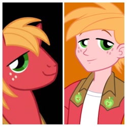 Size: 1024x1024 | Tagged: safe, edit, edited screencap, screencap, character:big mcintosh, species:earth pony, species:pony, my little pony:equestria girls, clothing, comparison, looking at you, male, muzzle, nose, smiling