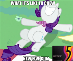 Size: 863x725 | Tagged: safe, edit, edited screencap, screencap, character:rarity, episode:a canterlot wedding, g4, my little pony: friendship is magic, 5 gum, cropped, female, image macro, meme, on back, smiling, solo