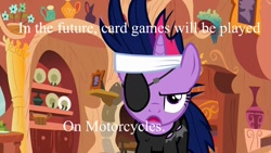 Size: 1280x720 | Tagged: safe, edit, edited screencap, screencap, character:twilight sparkle, episode:it's about time, g4, my little pony: friendship is magic, card games on motorcycles, female, future twilight, in the future, meme, solo, yu-gi-oh!, yu-gi-oh! 5d's, yugioh abridged
