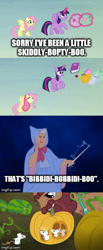 Size: 300x729 | Tagged: safe, edit, edited screencap, screencap, character:fluttershy, character:twilight sparkle, character:twilight sparkle (alicorn), species:alicorn, species:pegasus, species:pony, episode:the hooffields and mccolts, g4, my little pony: friendship is magic, caption, cinderella, disney, fairy godmother, flying, gravedigger hooffield, hooffield family, imgflip, magic, meme, mouse, pumpkin, wand