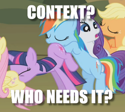 Size: 382x342 | Tagged: safe, edit, edited screencap, screencap, character:applejack, character:fluttershy, character:rainbow dash, character:rarity, character:twilight sparkle, episode:dragonshy, g4, my little pony: friendship is magic, butt touch, context is for the weak, faceful of ass, hoof on butt, image macro, meme, out of context, pushing, rump push