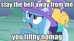 Size: 1280x720 | Tagged: safe, edit, edited screencap, screencap, character:trixie, species:pony, episode:to where and back again, g4, my little pony: friendship is magic, angry, cute, fantastic beasts and where to find them, female, image macro, meme, pointing, solo, trixie yells at everything, united states