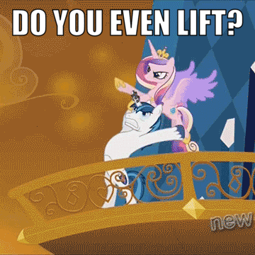 Size: 360x360 | Tagged: safe, edit, edited screencap, screencap, character:princess cadance, character:shining armor, episode:the crystal empire, g4, my little pony: friendship is magic, all new, animated, do you even lift, epic wife tossing, gif, horn crystals, image macro, loop, meme, reversed, text, wife tossing