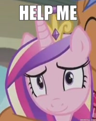 Size: 600x753 | Tagged: safe, edit, edited screencap, screencap, character:princess cadance, episode:a flurry of emotions, g4, my little pony: friendship is magic, awkward, help me, image macro, meme, smiling