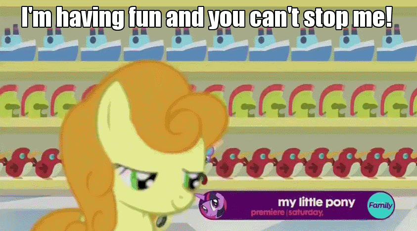 Size: 843x467 | Tagged: safe, edit, edited screencap, screencap, character:carrot top, character:cherry berry, character:golden harvest, character:princess flurry heart, species:earth pony, species:pegasus, species:pony, episode:a flurry of emotions, g4, my little pony: friendship is magic, and nopony can stop me, animated, cute, eyes closed, female, flurrybetes, foal, frown, gif, having fun, looking back, mare, meme, open mouth, race swap, shopping cart, smiling, supermarket, wheeeee