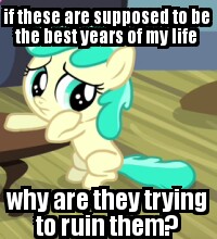 Size: 200x220 | Tagged: safe, edit, edited screencap, screencap, character:mint flower, episode:for whom the sweetie belle toils, season 4, 5-year-old, cute, female, filly, foal, frown, image macro, leaning, meme, sad, solo, worried