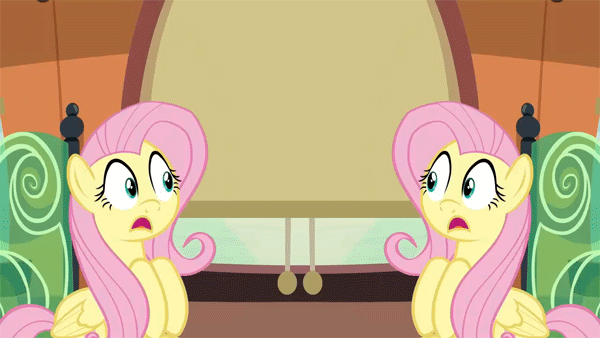 Size: 600x338 | Tagged: safe, edit, edited screencap, screencap, character:fluttershy, episode:buckball season, g4, my little pony: friendship is magic, animated, gif, looking at each other, mirrored, ponidox, self ponidox, unitinu