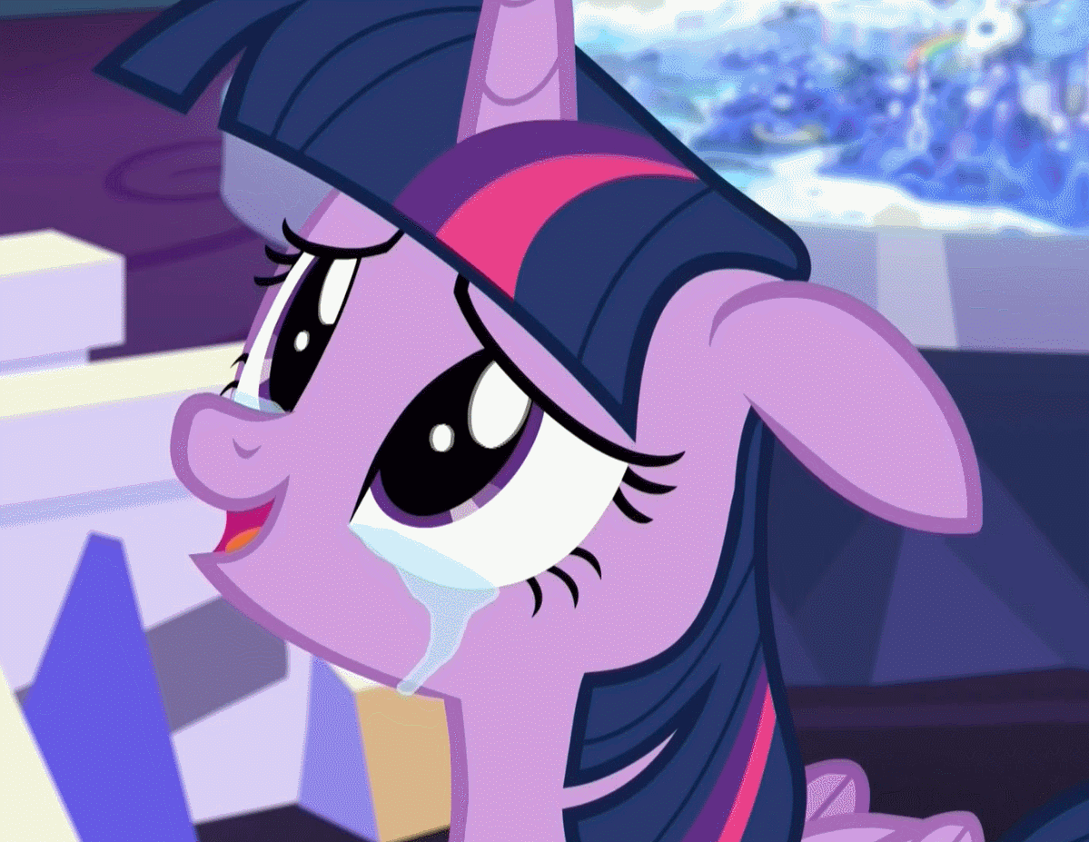 Size: 1199x927 | Tagged: safe, edit, edited screencap, screencap, character:twilight sparkle, character:twilight sparkle (alicorn), species:alicorn, species:pony, episode:celestial advice, g4, my little pony: friendship is magic, animated, crying, eye shimmer, female, floppy ears, gif, looking up, loop, mare, open mouth, smiling, tears of joy