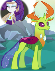 Size: 720x935 | Tagged: safe, edit, edited screencap, screencap, character:rarity, character:thorax, species:changeling, species:reformed changeling, episode:to where and back again, equestria girls:rainbow rocks, g4, my little pony: equestria girls, my little pony: friendship is magic, my little pony:equestria girls, bread, food, hello kitty, sanrio, thought bubble, toast, toaster, wat