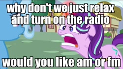 Size: 1280x720 | Tagged: safe, edit, edited screencap, screencap, character:starlight glimmer, character:trixie, species:pony, species:unicorn, episode:all bottled up, g4, my little pony: friendship is magic, angry, female, glowing horn, image macro, mare, meme, mr moseby, ragelight glimmer, the suite life of zack and cody, vein bulge