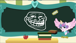 Size: 1920x1080 | Tagged: safe, edit, edited screencap, screencap, character:princess flurry heart, species:pony, episode:a flurry of emotions, g4, my little pony: friendship is magic, chalkboard, discovery family logo, exploitable meme, female, flurry art, flurry heart's chalkboard, meme, princess flurry smart, solo, trollface