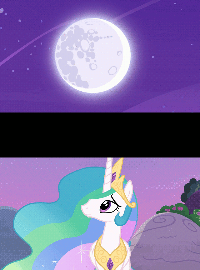 Size: 640x864 | Tagged: safe, edit, screencap, character:princess celestia, species:alicorn, species:pony, episode:celestial advice, g4, my little pony: friendship is magic, animated, caption, crying, cute, female, flashback, gif, looking up, mare, mare in the moon, moon, night, sad, smiling, solo, talking, text