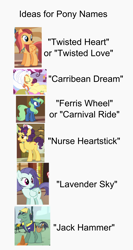 Size: 1073x2024 | Tagged: safe, edit, edited screencap, screencap, character:constructicorn, character:flowerescent, character:lavender sunrise, character:lolli love, character:nurse heartstick, character:ocean dream, character:whirlwind romance, species:pegasus, species:pony, species:unicorn, episode:filli vanilli, episode:princess spike, episode:viva las pegasus, episode:where the apple lies, g4, my little pony: friendship is magic, background pony, carnival ride, cropped, female, las pegasus resident, male, mare, stallion