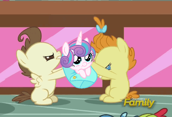 Size: 600x409 | Tagged: safe, edit, edited screencap, screencap, character:pound cake, character:princess flurry heart, character:pumpkin cake, species:pony, ship:poundflurry, ship:pumpkinheart, episode:a flurry of emotions, g4, my little pony: friendship is magic, animated, cake twins, cropped, discovery family logo, female, fight, flurry heart gets all the foals, gif, lesbian, love triangle, male, pumpoundurry, shipping, siblings, straight, sugarcube corner, twins