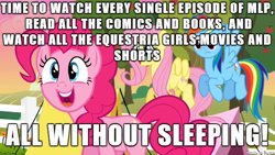 Size: 610x343 | Tagged: safe, edit, edited screencap, screencap, character:fluttershy, character:pinkie pie, character:rainbow dash, species:pony, episode:the super speedy cider squeezy 6000, g4, my little pony: friendship is magic, bad idea, excited, hype, image macro, meme, tent, this will end in tears, this will end in tears and/or death
