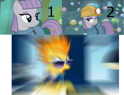 Size: 744x570 | Tagged: safe, edit, edited screencap, screencap, character:maud pie, character:spitfire, species:earth pony, species:pegasus, species:pony, episode:rock solid friendship, episode:wonderbolts academy, g4, my little pony: friendship is magic, academy record, gem, meme, mine, motion blur, smiling, when she smiles