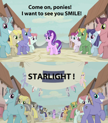 Size: 1254x1418 | Tagged: safe, edit, edited screencap, screencap, character:ivy vine, character:offbeat, character:rosemary, character:starlight glimmer, species:pony, episode:the cutie map, g4, my little pony: friendship is magic, equalized, moon dust, our town