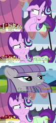 Size: 894x1960 | Tagged: safe, edit, edited screencap, screencap, character:maud pie, character:starlight glimmer, species:pony, episode:rock solid friendship, g4, my little pony: friendship is magic, discovery family logo, exploitable meme, meme, obligatory pony, silent hill, starlight's confessions