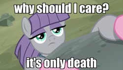 Size: 1920x1090 | Tagged: safe, edit, edited screencap, screencap, character:maud pie, character:pinkie pie, species:pony, episode:rock solid friendship, g4, my little pony: friendship is magic, image macro, me irl, meme