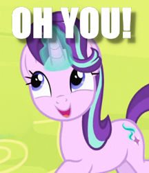 Size: 308x356 | Tagged: safe, edit, edited screencap, screencap, character:starlight glimmer, species:pony, episode:rock solid friendship, g4, my little pony: friendship is magic, cropped, cute, female, image macro, meme, oh you, solo